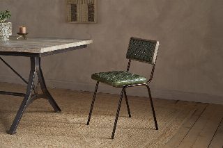 Amala Leather Weave & Iron Dining Chair - Rich Green - One Size / Rich Green
