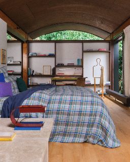 Housse de couette en lin lavé - Carreaux Bibliothèque